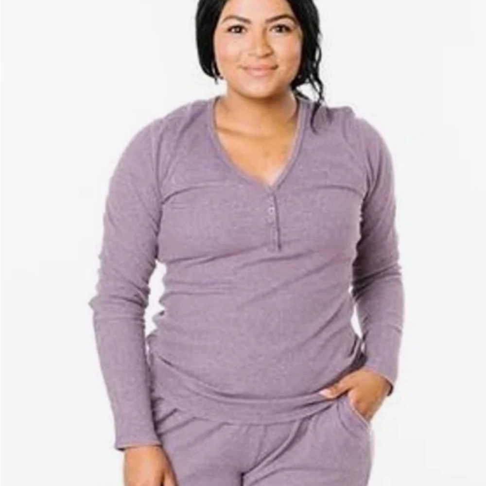 ZYIA Active Don't Wake Me Lilac Thermal Henley Long Sleeve Knit Top Women's S - Picture 2 of 5